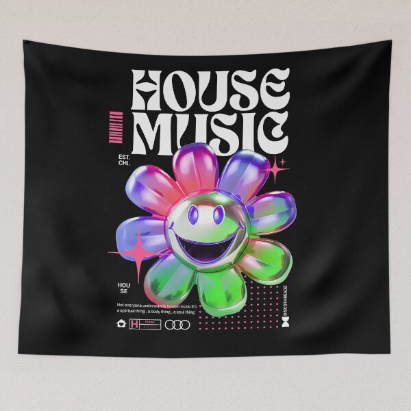 Item preview, HOUSE MUSIC - Smiley Y2k Flower (White) designed and sold by Discothreadz.