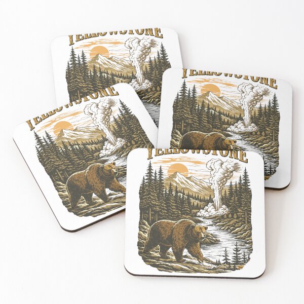 Item preview, Yellowstone National Park Grizzly Bear Geyser Poster designed and sold by Matinez Pink.