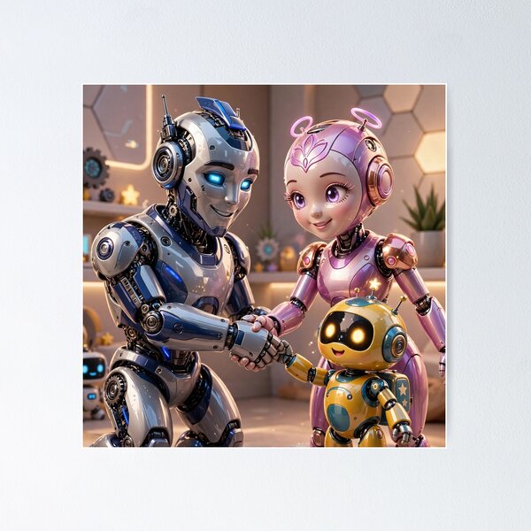 Item preview, Cute Robot Family  designed and sold by AwesomeDigiShop.
