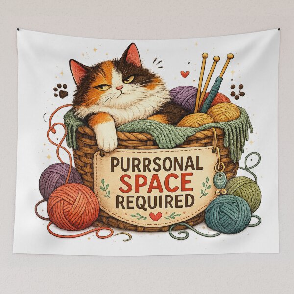 Item preview, Funny Calico Cat Knitting Crochet Yarn Lover Art Purrsonal Space Required  designed and sold by inkoutninja.