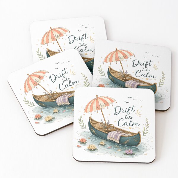 Item preview, Peaceful Canoe Lotus Flowers Cottagecore Lake Art Drift Into Calm Quote designed and sold by inkoutninja.