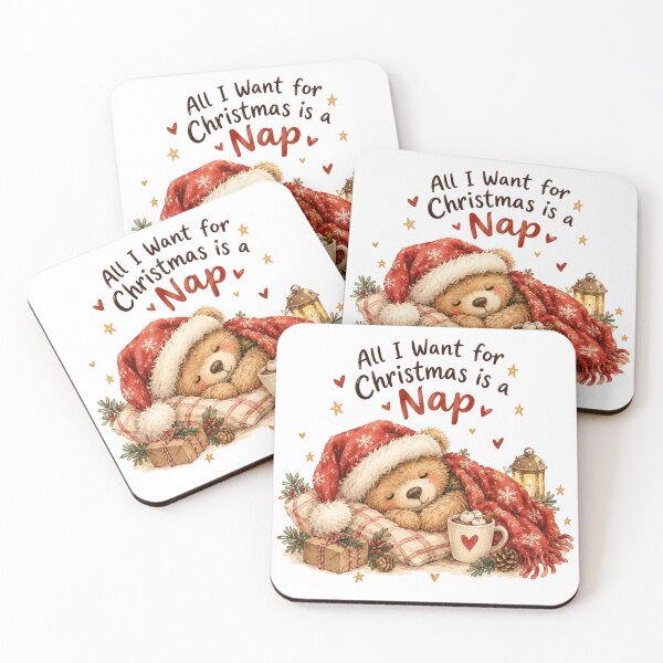 Item preview, All I Want for Christmas Is a Nap – Cute Sleepy Teddy Bear designed and sold by DreamyBrushArt.