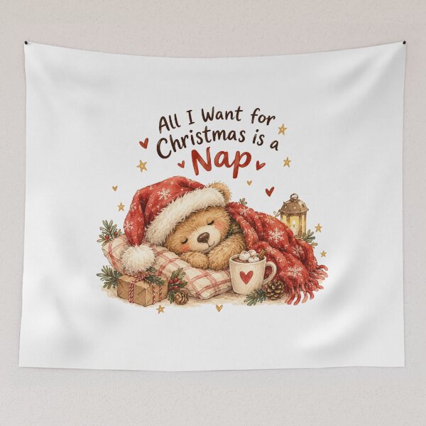 Item preview, All I Want for Christmas Is a Nap – Cute Sleepy Teddy Bear designed and sold by DreamyBrushArt.