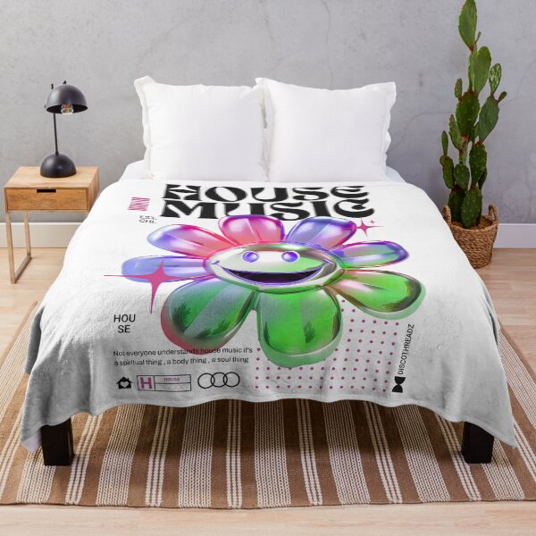 Item preview, HOUSE MUSIC - Smiley Y2k Flower (Black) designed and sold by Discothreadz.