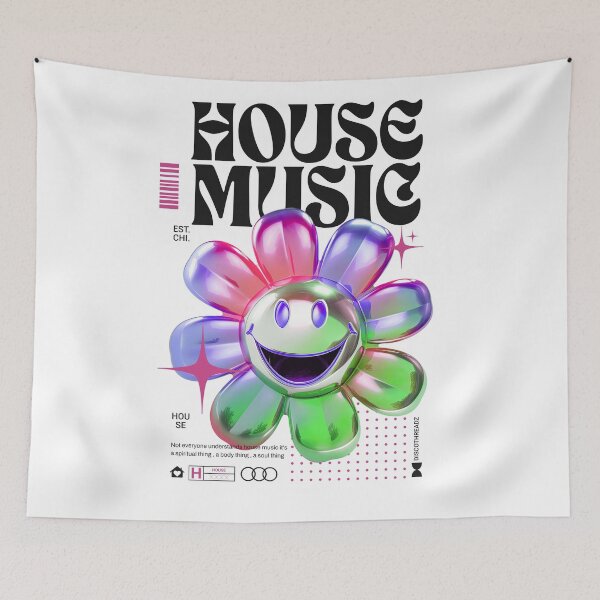 Item preview, HOUSE MUSIC - Smiley Y2k Flower (Black) designed and sold by Discothreadz.