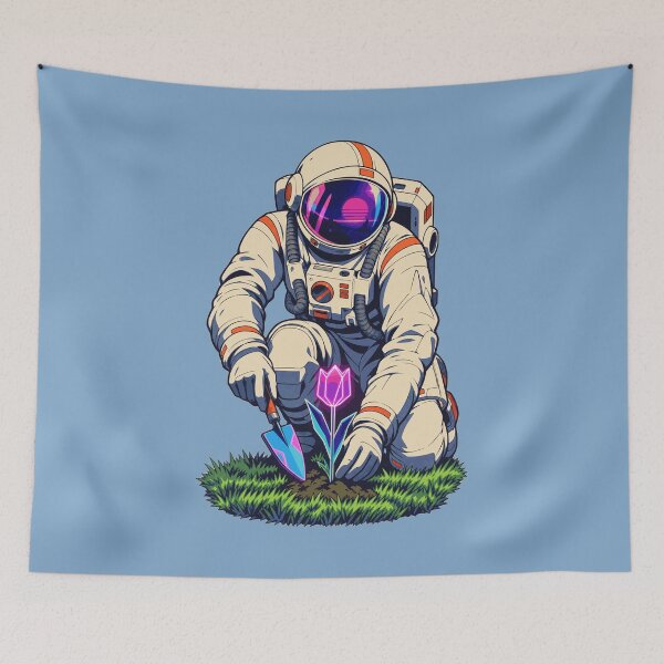 Item preview, Retro Astronaut Space Gardener Planting Neon Tulip designed and sold by KungPowUnicorn.