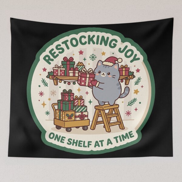 Item preview, Restocking Joy One Shelf at a Time - Kawaii Cat designed and sold by TheCalmEdit.
