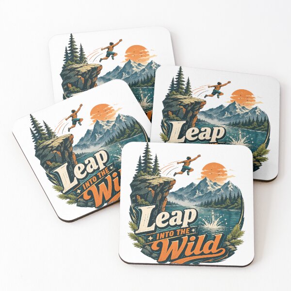 Item preview, Leap Into the Wild Adventure Cliff Jumping Mountain Lake Outdoor Art designed and sold by inkoutninja.