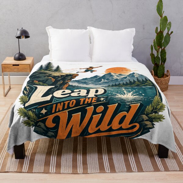 Item preview, Leap Into the Wild Adventure Cliff Jumping Mountain Lake Outdoor Art designed and sold by inkoutninja.