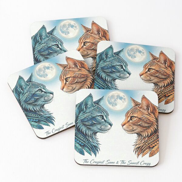 Item preview, Mystic Tribal Twin Cats Under Full Moon designed and sold by Ahmadhamroush.