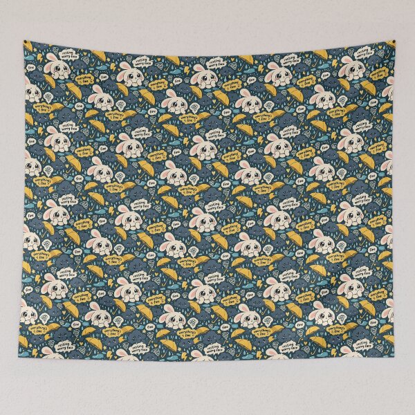 Item preview, Resting Worry Face Bunny Pattern — Anxiety Kawaii Seamless designed and sold by Visual Dept..