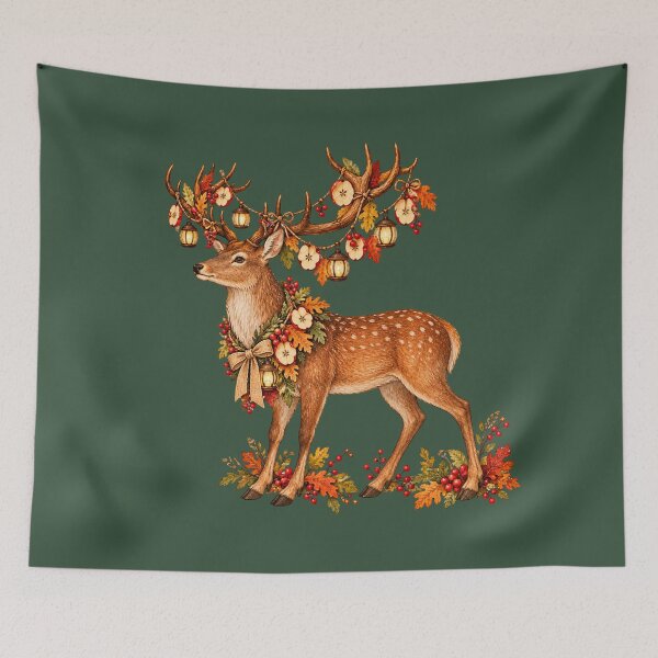 Item preview, Woodland Stag Dried Apple Garland Cottagecore Thanksgiving Autumn Antlers Art designed and sold by MagicMakerPh.