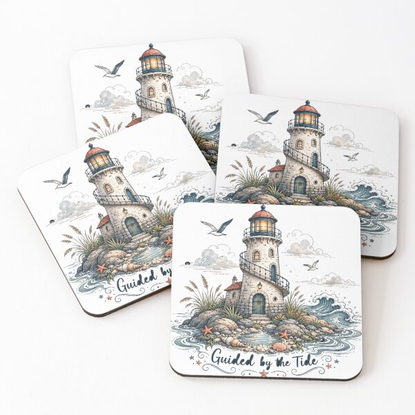 Item preview, Coastal Lighthouse Ocean Waves Nautical Cottagecore Art Guided by the Tide  designed and sold by inkoutninja.