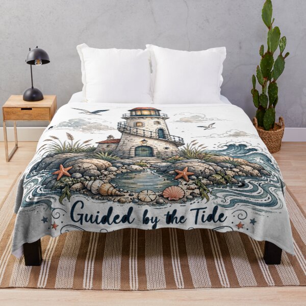 Item preview, Coastal Lighthouse Ocean Waves Nautical Cottagecore Art Guided by the Tide designed and sold by inkoutninja.