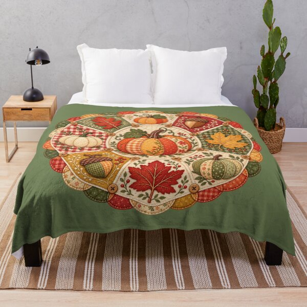 Item preview, Patchwork Pumpkin Patch Quilt Block Cottagecore Autumn Thanksgiving Design designed and sold by MagicMakerPh.