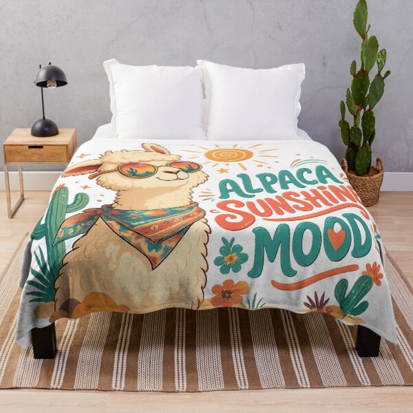 Item preview, Alpaca Sunshine Mood Cute Llama Summer Desert Cactus Retro Art designed and sold by inkoutninja.