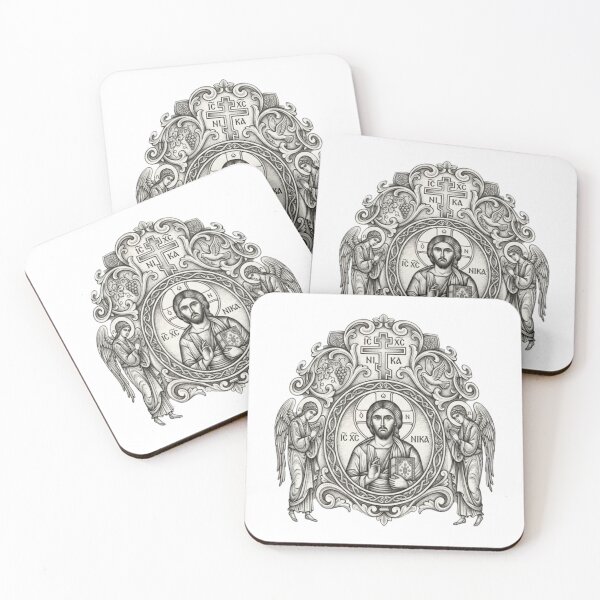 Item preview, Black and white Orthodox icon of Jesus designed and sold by UmaCreatesThings.
