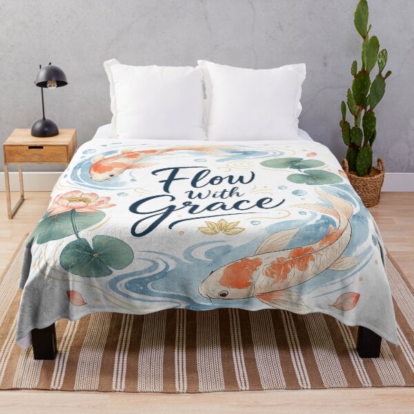 Item preview, Koi Fish Lotus Pond Japanese Zen Watercolor Art Flow With Grace designed and sold by inkoutninja.