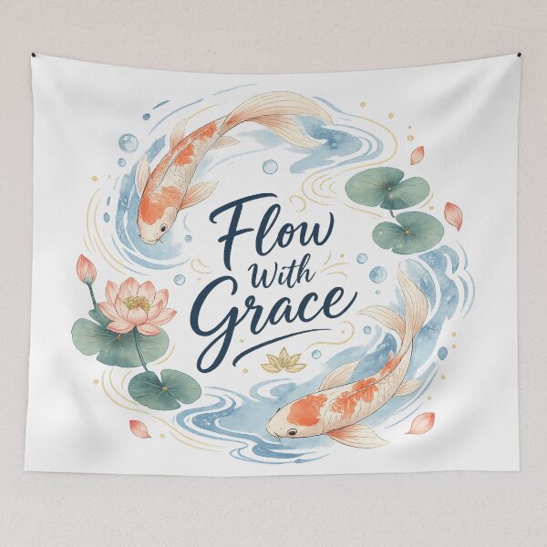 Item preview, Koi Fish Lotus Pond Japanese Zen Watercolor Art Flow With Grace  designed and sold by inkoutninja.