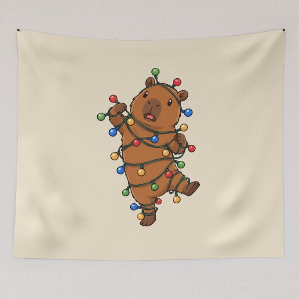 Item preview, Christmas Capybara Tangled in Colorful Lights designed and sold by Ivy-Triggs.