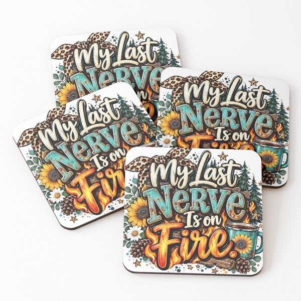Item preview, My Last Nerve Is on Fire – Funny Sarcastic Saying, Rustic Sunflower Leopard Print Western Design designed and sold by Fabricbella.