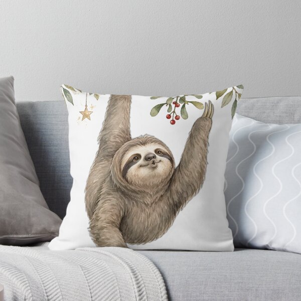 Item preview, Christmas Kiss Sloth - Sloth Reaching for Mistletoe Watercolor - Cute Sloth Christmas Design - Slow Holiday Animal Gift Art designed and sold by Foriart.