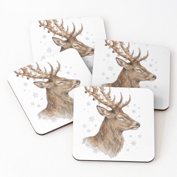 Item preview, Merry Christmas Deer - Elegant Stag with Lights in Antlers Watercolor - Majestic Deer Christmas Design - Woodland Holiday Gift designed and sold by Foriart.