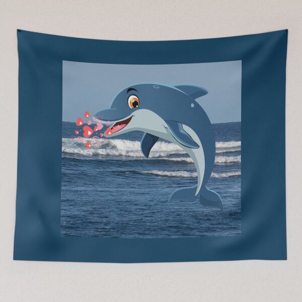 Item preview, Playful Dolphin Breathing Pink Hearts in Blue Ocean designed and sold by rnscreationsin.