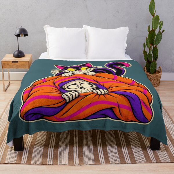 Item preview, Anxious Skeleton Blanket Scary Cat Grin Art designed and sold by puzzell.