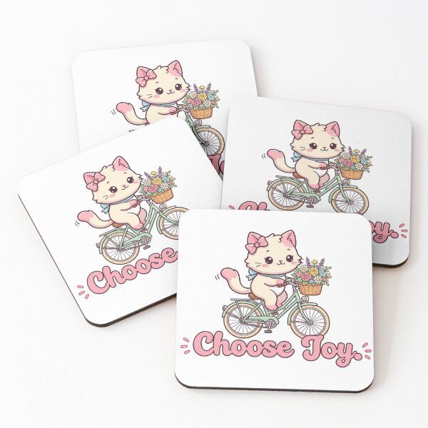 Item preview, Choose Joy – Cute Cat Riding a Bicycle with Flowers designed and sold by MurkCraft.
