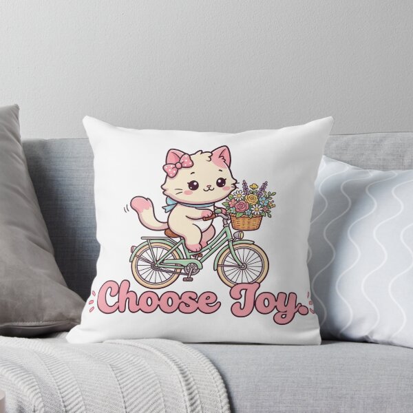 Item preview, Choose Joy – Cute Cat Riding a Bicycle with Flowers designed and sold by MurkCraft.