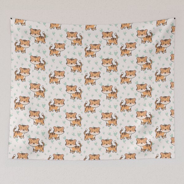 Item preview, Cute Baby Tiger Seamless Pattern With Green Hearts designed and sold by prapapon.