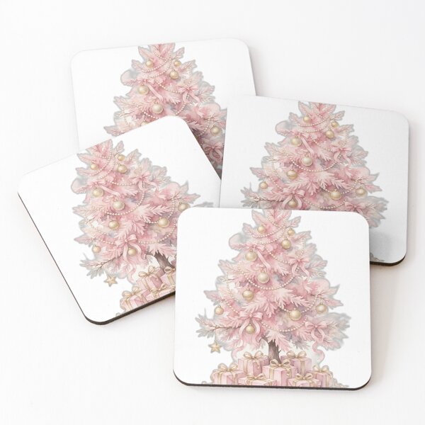 Item preview, Pink Christmas Tree - Pink Tree with Pearls Champagne Ornaments and Presents Watercolor - Dreamy Pink Holiday Design - Girly Christmas Gift designed and sold by Foriart.