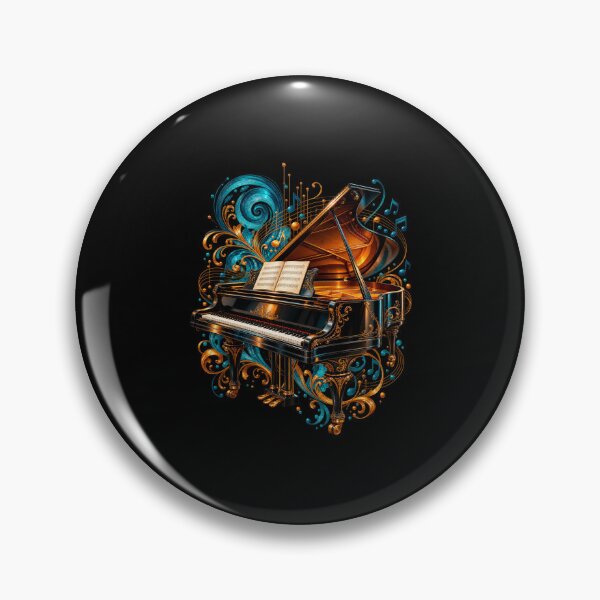 Item preview, Ornate Black Grand Piano with Teal and Gold Music Swirls designed and sold by NicheMuse Studio.