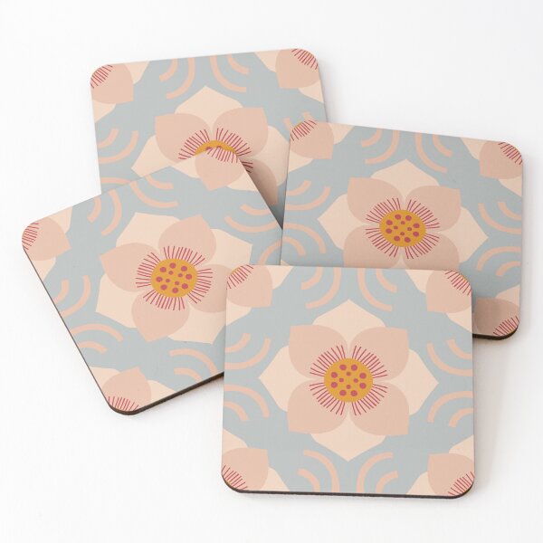 Item preview, Vintage Lotus Floral Pattern – Retro Boho Geometric Flower Design in Peach and Sage Gray designed and sold by Retro Street Studios.