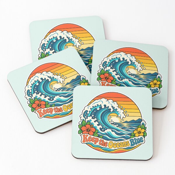 Item preview, Keep the Oceans Blue - Retro 1970s Ocean Wave designed and sold by Myra365Art.