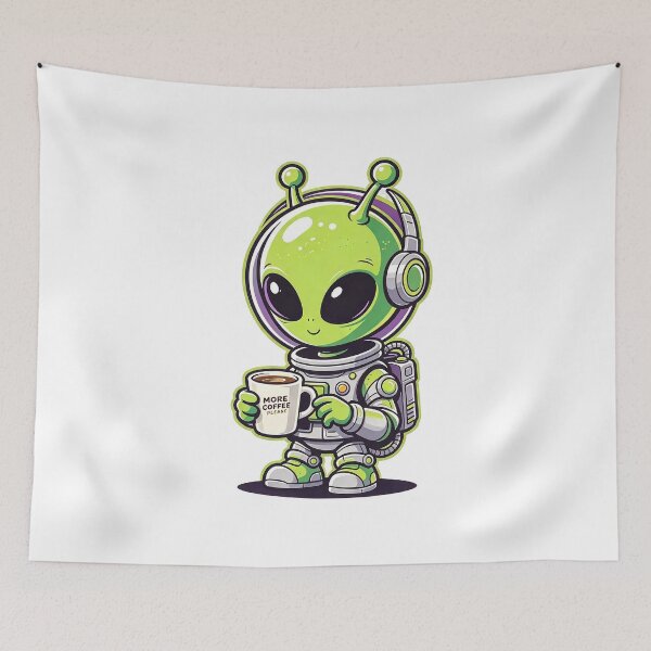 Item preview, Cute Alien Drinking Coffee Outer Space designed and sold by poell7072.