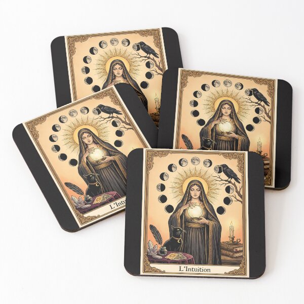Item preview, L'Intuition Vintage Tarot Card - Mystical Seer and Moon Phases designed and sold by PurrfectHome.