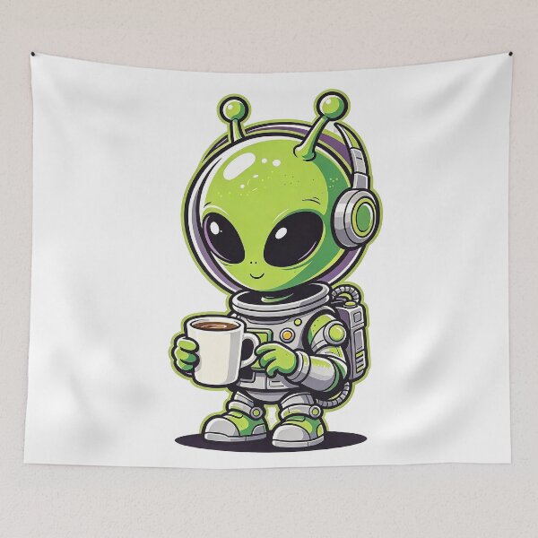 Item preview, Cute Alien Drinking Coffee Outer Space designed and sold by poell7072.