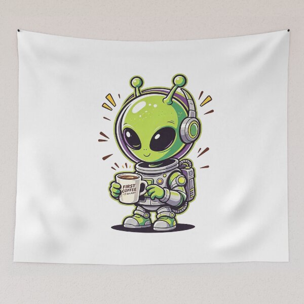 Item preview, Cute Alien Drinking Coffee Outer Space designed and sold by poell7072.