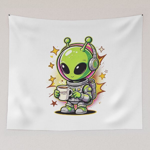 Item preview, Cute Alien Drinking Coffee Outer Space designed and sold by poell7072.