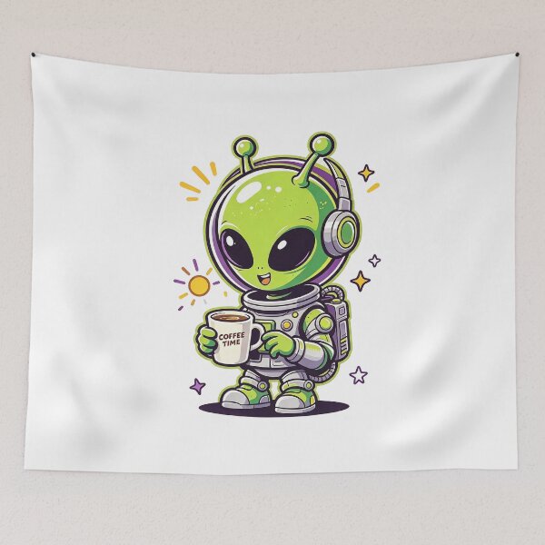 Item preview, Cute Alien Drinking Coffee Outer Space designed and sold by poell7072.