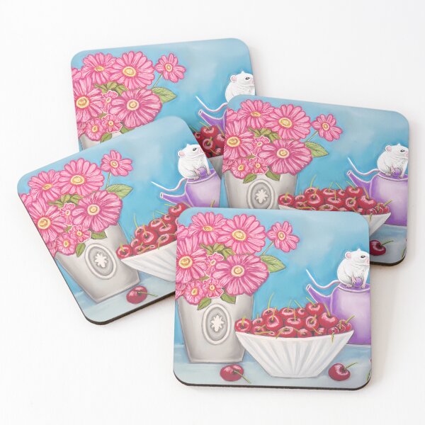 Item preview, Whimsical Mouse Flowers Cherries Teapot Mouse Lover designed and sold by HadrianHollow.