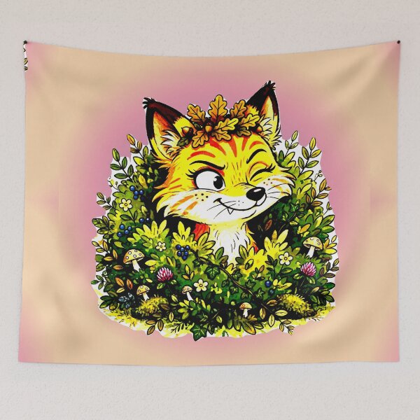 Item preview, Naughty Fox Winking Bush Forest Mushrooms Flowers Tender Funny designed and sold by AstronautMerch.