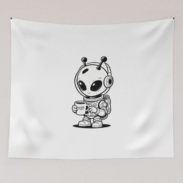 Item preview, Cute Alien Drinking Coffee Outer Space designed and sold by poell7072.