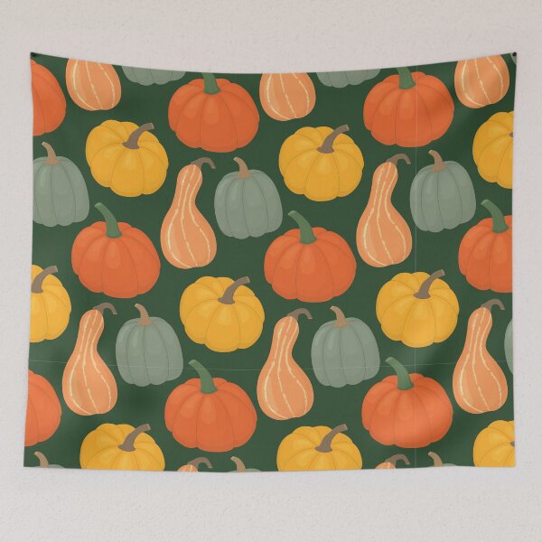 Item preview, Pumpkin and Gourd Harvest Pattern on Dark Green designed and sold by Cole's Design.