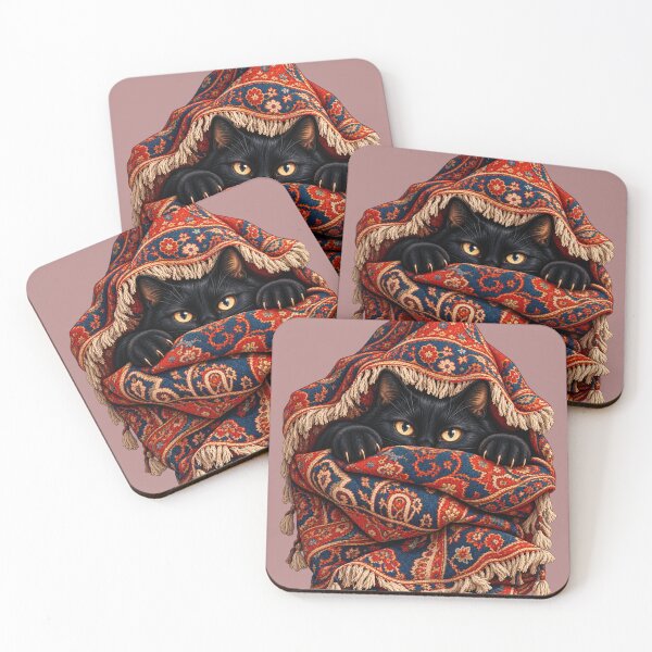 Item preview, Black Cat Hiding Under a Red Persian Rug designed and sold by aliyehc.