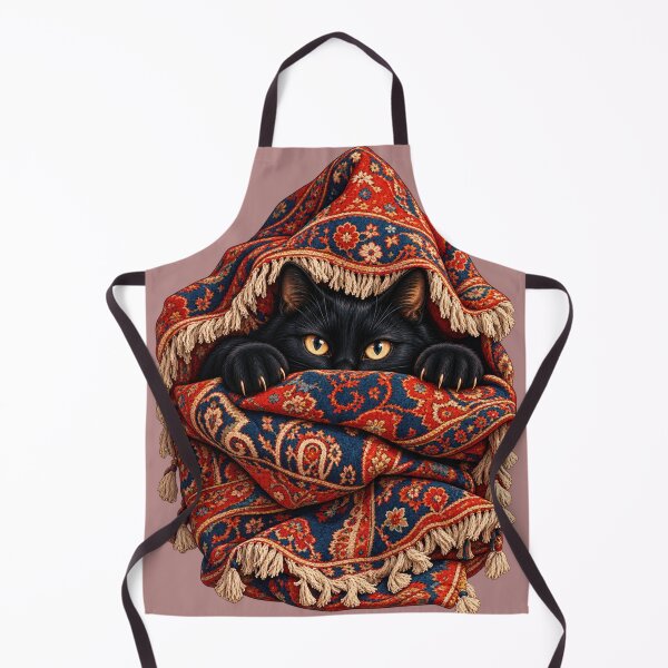 Item preview, Black Cat Hiding Under a Red Persian Rug designed and sold by aliyehc.