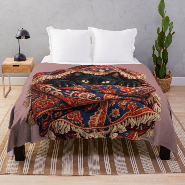Item preview, Black Cat Hiding Under a Red Persian Rug designed and sold by aliyehc.