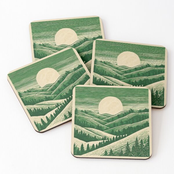 Item preview, Rolling Hills and a Big Sun - Block Print Landscape designed and sold by Hidamari's SHOP.